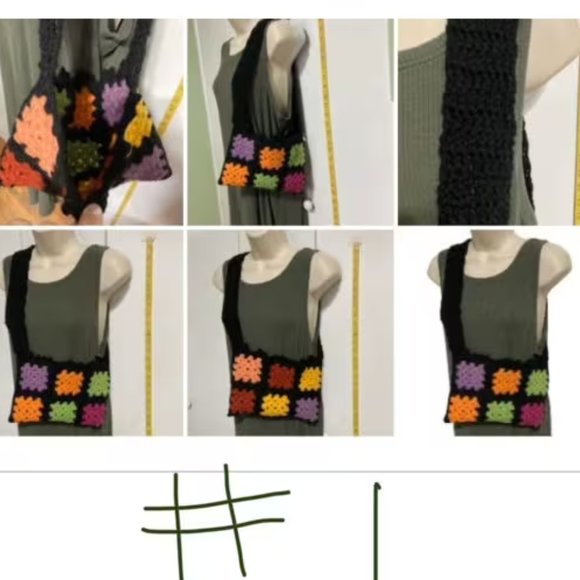 Granny Square Purse Handmade Small Knit Bag Tote Bag Shoulder Bag 10 in x 6.5 in - Picture 3 of 8